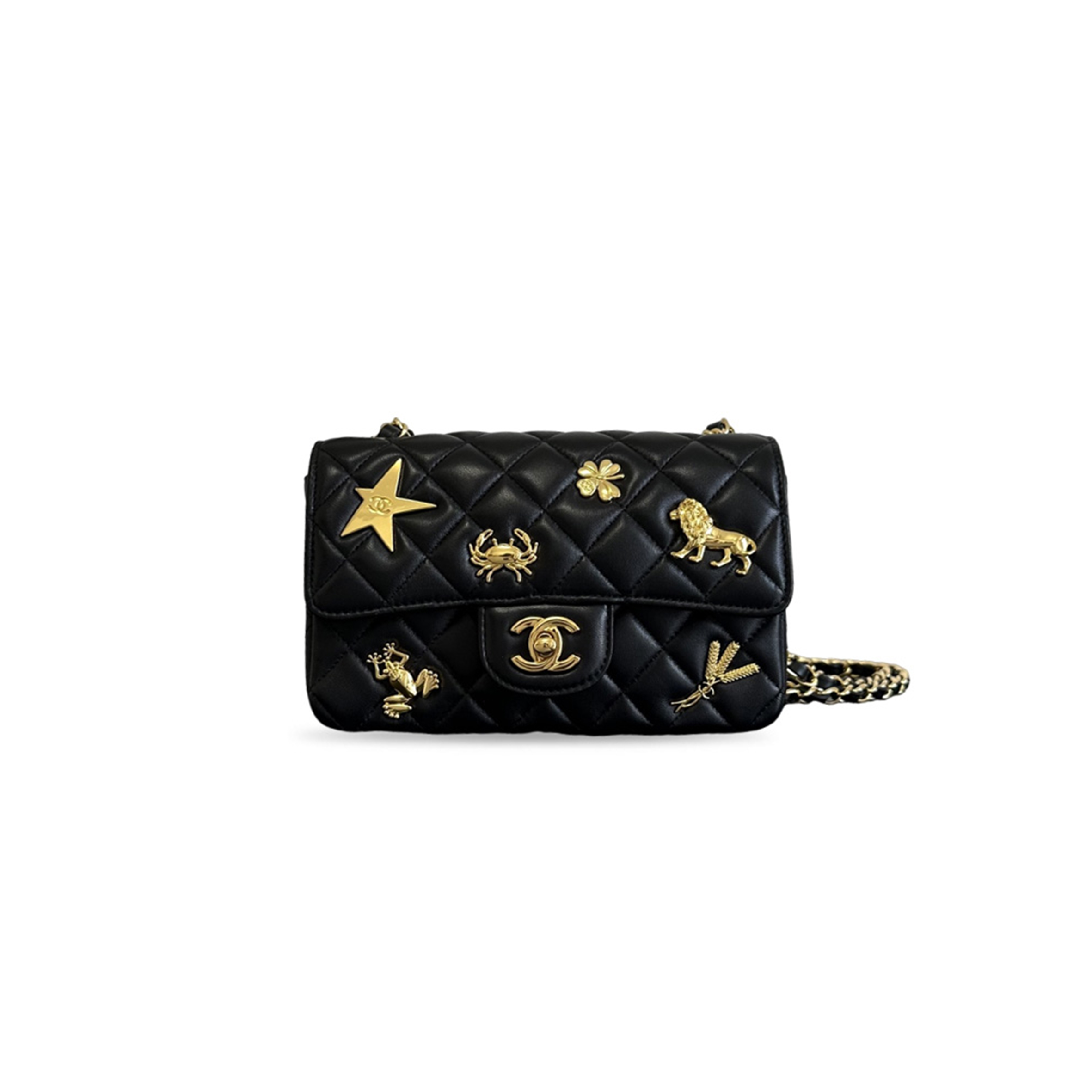 CHANEL MINI FLAP BAG SHINY LANBSKIN IN BLACK (20*13*7cm)